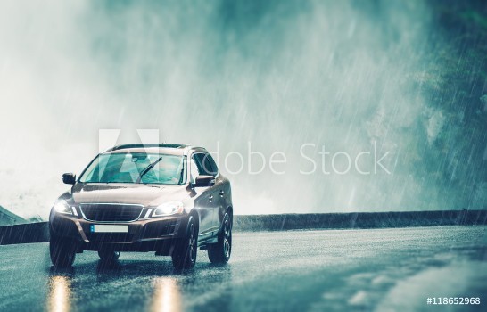 Picture of Driving Car in Heavy Rain